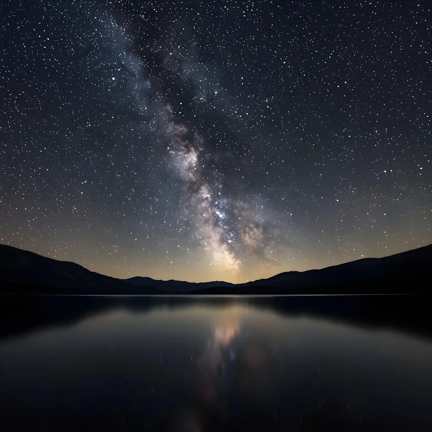 Die Milchstraße über einem ruhigen See.